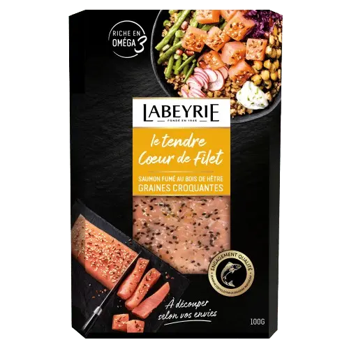 Le Tendre Coeur de Filet saumon fumé au bois de hêtre graines croquantes
